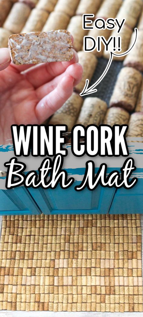 What a fun way to use up wine corks! Make an upcycled floor mat. Perfect bathroom or kitchen accessory! Includes tips for how to cut the corks and best adhesives to use. Cottage Bathroom Remodel, Cork Bath Mat, Diy Bath Mats, Glue Wine, Coastal Cottage Bathroom, Pretty Bath, Wine Cork Coasters, Bath Mat Diy, Wine Cork Diy Crafts