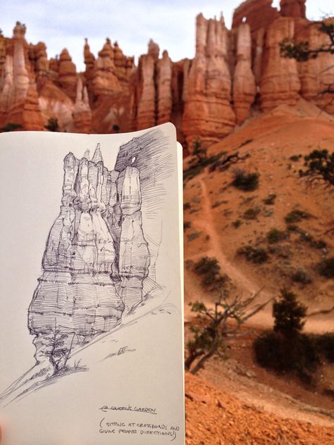 Rocky Environment, Rock Sketch, Trip Drawing, Utah Trip, Drawing Rocks, Landscape Sketch, Ligne Claire, Arte Sketchbook, Landscape Drawings