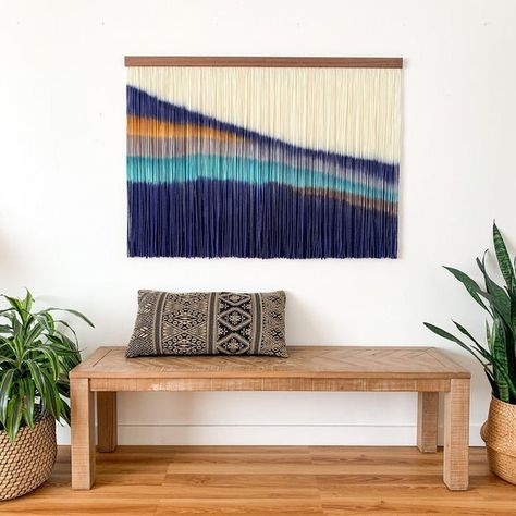 Yarn Tapestry, Mid Century Contemporary, Fiber Wall Hanging, Unique Yarn, Macrame Tapestry, Office Entryway, Art Living Room Wall, Yarn Wall Hanging, Wall Art Bedroom