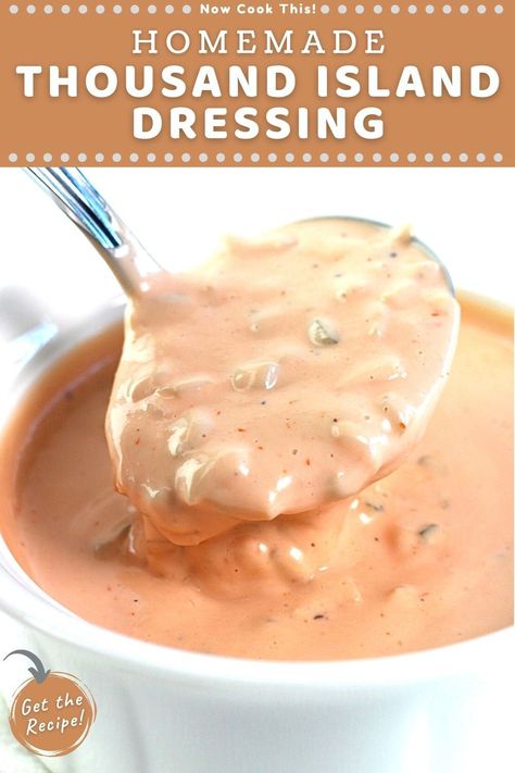 This homemade Thousand Island salad dressing is creamy, slightly sweet and tangy, and super quick and easy to make with just a few simple ingredients that you probably already have in your fridge and pantry. Use it on salads, sandwiches, as the "special sauce" on burgers, and more! Get the recipe and try it! Thousand Island Salad, Island Salad, Homemade Thousand Island, Homemade Thousand Island Dressing, Easy Homemade Salad Dressing, Easy Salad Dressing Recipes, Salad Dressing Recipes Healthy, Creamy Salad Dressing, Homemade Sauce Recipes