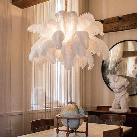 Modern Large Feather Pendant Light,Creative Art Chandelier with Ostrich Hair Lampshade,Luxury Decorative Pendant Lamp for Bedroom Kitchen Restaurant Living Pink Diameter120cm(47inch) - - Amazon.com Oud Hollywood, Art Chandelier, Feather Chandelier, Feather Lamp, Living Room Den, Large Feathers, Ostrich Feather, Large Chandeliers, Colorful Feathers