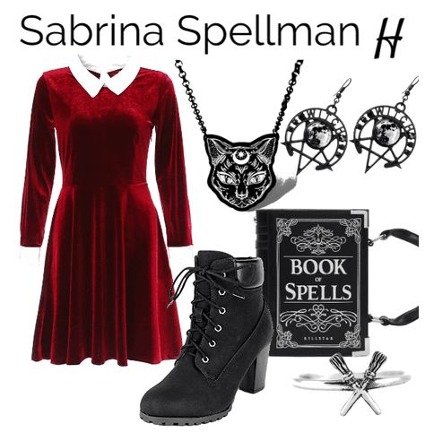 Sabrina Spellman Sabrina Chilling Adventures Outfits, Sabrina Spellman Outfit Halloween, Sabrina Spellman Red Dress, Chilling Adventures Of Sabrina Costume, Sabrina Spellman Halloween Costume, Sabrina Spellman Costume, Chilling Adventures Of Sabrina Outfits, Black Heels Boots, Sabrina Costume