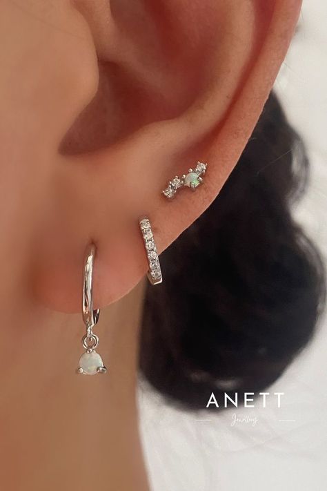 Dainty Opal Dangle Earring Set SILVER Dark Silver Jewelry, Silver Jewlery, Cool Ear Piercings, Cute Ear Piercings, Dangle Earrings Silver, Silver Jewelry Earrings, Jewelry Lookbook, Fashion Jewelry Earrings, Dream Jewelry