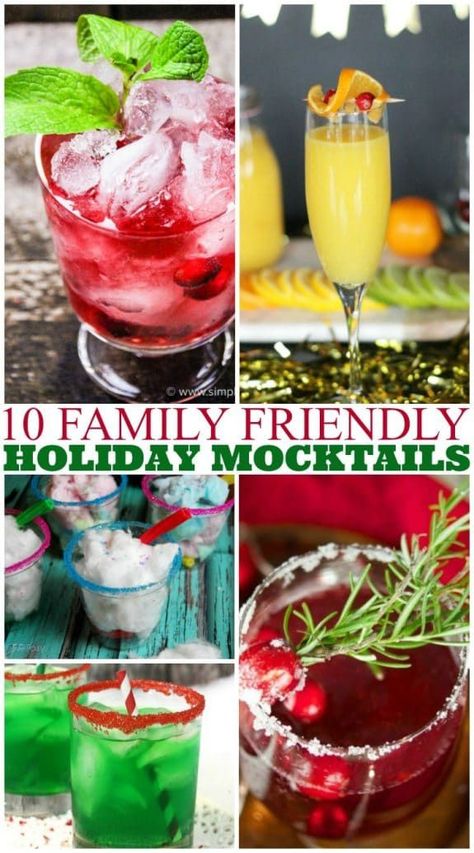 10 family-friendly holiday mocktails. Non-alcoholic drinks everyone can enjoy for Christmas and the holiday season. #mocktail #Cocktail No Alcoholic Christmas Drinks, Non Alcoholic Drinks For Christmas Party, Christmas Morning Drinks Non Alcoholic, Festive Non Alcoholic Drinks Holiday Cocktails, Virgin Christmas Drinks Non Alcoholic, Non Alcoholic Holiday Cocktails, Nye Mocktails Non Alcoholic, Non Alcoholic Christmas Drinks Easy, Christmas Non Alcoholic Drinks Holidays