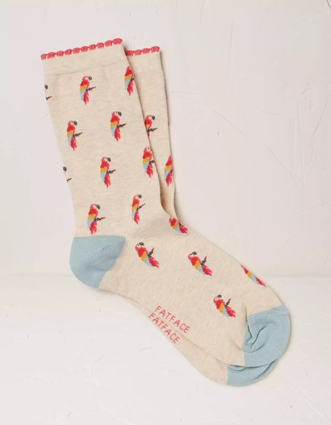 Oatmeal One Pack Parrot Socks, Socks | FatFace.com Creative Socks Design, Fatface Socks, Preppy Accessories, Summer Socks, Silly Socks, Funky Socks, Fun Socks, Women's Socks, Cute Preppy Outfits