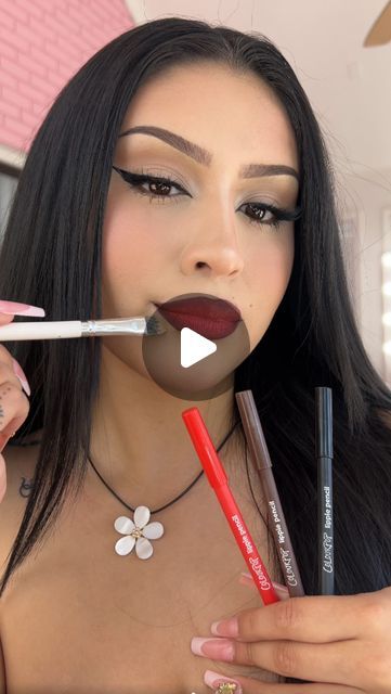 ANNABEL PEREZ MAKEUP ARTIST on Instagram: "💋💋💋💋Latina mami red lip combo💋💋💋💋 - @colourpopcosmetics “must-have lippie pencil stash cup”  🖤 Bull chic  🤎 Pitch ❤️ Chi Chi - #lipstick #latinamakeup #lipgloss #lipfiller #liptint #viral #fluffybrows #browshaping #makeup #maquillaje #explore  #browlift #nosecontour #eyelashes #eyelashextensions  #satisfying" Black Liner Red Lip Combo, Red Lip Liner Combo, Black Red Lip Combo, Dark Red Lip Combo, Brown And Red Lip Combo, Black And Red Lip Combo, Chola Lip Combo, Red And Black Lip Combo, Makeup Looks With Red Lipstick