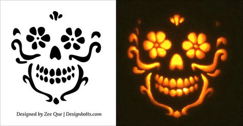 Free-Beautiful-Skull-Pumpkin-Carving-Stencil-2015 Cool Pumpkin Carving, Scary Pumpkin Carving Patterns, Pumkin Decoration, Stencils Patterns, Pumpkin Carving Patterns Free, Halloween Pumpkin Stencils, Pumpkin Carving Stencils, Pumpkin Funny, Halloween Pumpkin Carving