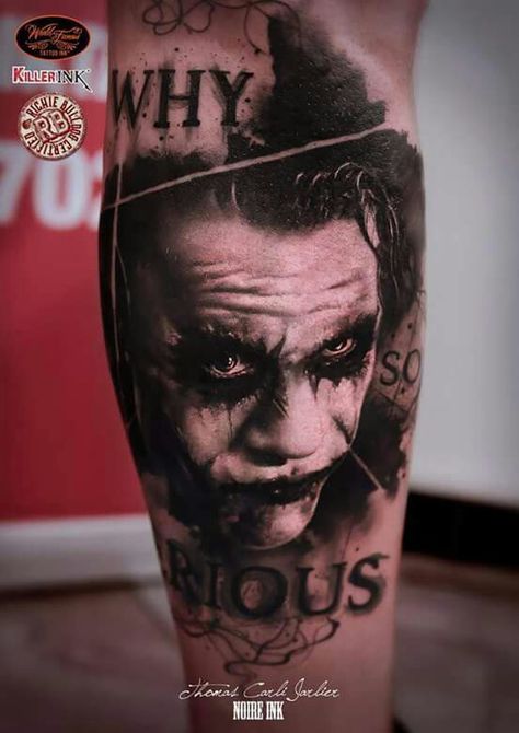 ❤ Heath Ledger Tattoo, Tato Joker, Joker Tattoo Design, Der Joker, Joker Harley, Whale Tattoos, Heath Ledger Joker, Chicano Tattoos, Joker Tattoo