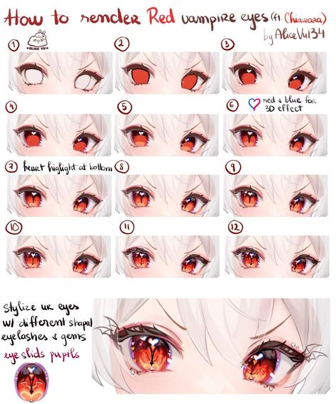 Anime Eye Shapes, Anime Eye Tutorial, Anime Eyes Tutorial, Tutorial Sobre Arte Digital, Eye Digital Art, Digital Art Tutorials, Red Vampire, Vampire Eyes, Instagram App