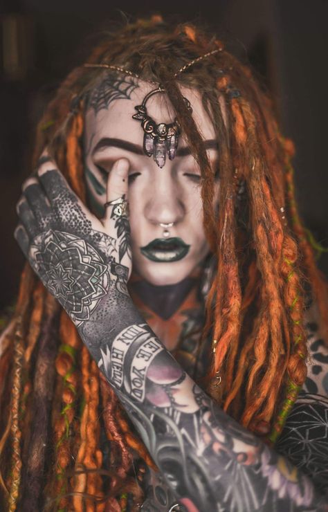 Morgan Riley, Morgin Riley, Dreadlocks Girl, Dread Locks, Nature Goddess, Dreads Girl, Spiritual Tattoos, Beautiful Tattoo, Tattoed Girls