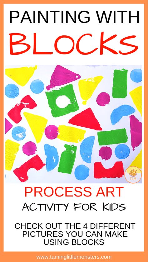 Painting with blocks is a fun process art activity for kids. Check out the 4 different kinds of paintings you can make using blocks Quiet Toddler Activities, Process Art For Kids, Art Activity For Kids, Toddler Board, Easy Toddler Activities, Art Activities For Toddlers, Fun Activities For Toddlers, Construction Activities, Block Painting