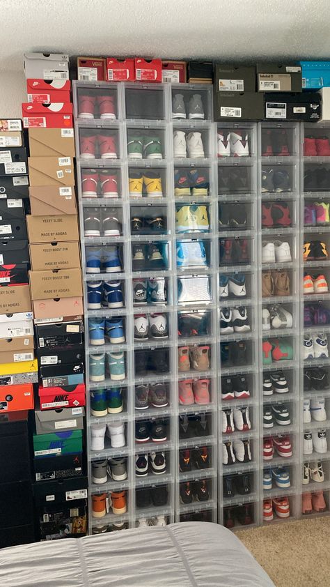 Shoe Walls, Sneaker Crates, Sneaker Room, Sneakerhead Room, Sneaker Closet, Trainers Outfit, Shoe Room, Shoes Wallpaper, Shoe Wall