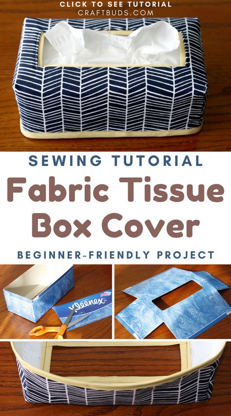 Tissue Box Sewing Pattern, Fabric Tissue Box Cover, Easy Modern Sewing Projects, Quarter Fabric Projects, Sewing Tissue Box Cover, Tissue Pack Cover Pattern, Tissue Covers To Sew, Sewing Household Items, Bathroom Sewing Projects