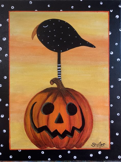 Spooky Halloween Painting Ideas, Goodwill Halloween Painting, Bat Canvas Painting, Art Sherpa Halloween Paintings, Scarecrow Acrylic Painting, Scarecrow Canvas Painting, Primitive Halloween Painting, Halloween Canvas Paintings, Fall Canvas Painting