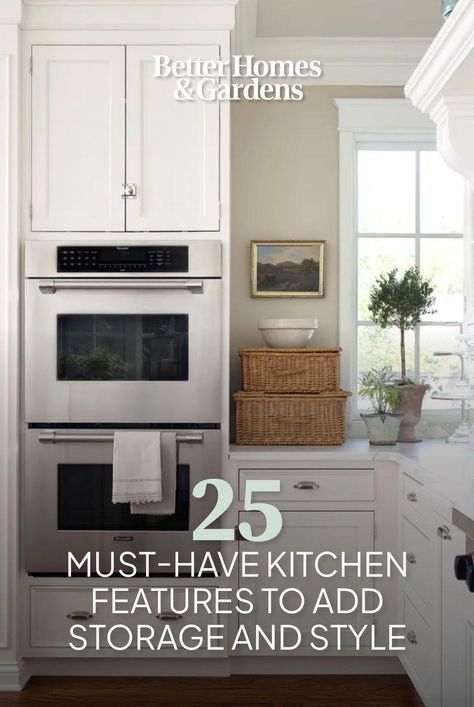 Enhance your kitchen with must-have features, including smart storage solutions, specialty appliances, and more. These kitchen upgrades make a major impact without a huge investment. #doubleoven #traditionalkitchen #kitchenideas #bhg Custom Kitchen Must Haves, Must Have Home Features, Kitchen Must Haves When Building, Must Haves For New House, Must Have Kitchen Cabinet Features, Small Kitchen Cabinet Ideas, Kitchen Appliance Storage Ideas, Small Kitchen Cabinet, Kitchen Appliances Layout