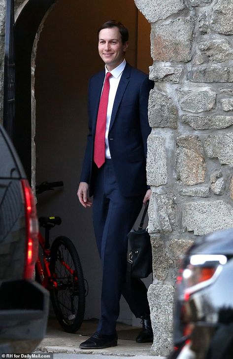 All smiles: Ivanka's husband, Jared Kushner, was seen leaving their home around 7:45 a.m. ... Grey Pumps, Jared Kushner, Straight Blonde Hair, Navy Blue Suit, Eyes On The Prize, Wednesday Morning, First Daughter, Plaid Coat, Launch Event