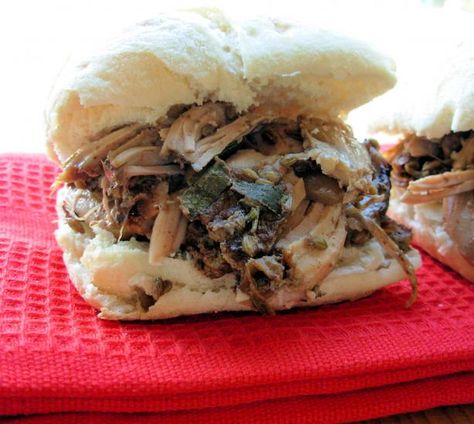 Porchetta - Italian Marketplace Slow Roast Pulled Pork Sandwich. Photo by French Tart Pork Sandwich Recipes, Pulled Pork Roast, Ciabatta Bread, Hot Sandwich, Slow Roast, Pork Sandwich, Pulled Pork Sandwich, Sandwich Recipe, Recipe Details