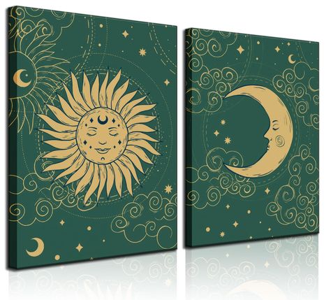 PRICES MAY VARY. 【Fashionable Sun Size】2Pcs Framed sun and moon sizes are 12x16inx2pcs（30cmx40cm）16x24inx2pcs（40cmx60xm） ﻿, adding new color to your home. 【Funny Moon Wall Art】This funny sun and moon poster is the perfect wall decoration. The perfect union of the sun and the moon, two of the most fascinating and powerful forces in the world. No matter where you place it, it will enhance your artistic style and make your home more modern, stylish, beautiful and vibrant. 【Ideal Gift Choice】This go European Bedroom Decor, Astrology Posters, European Bedroom, Celestial Sun And Moon, Celestial Tapestry, Funny Sun, Medieval Decor, Pottery Design, Celestial Sun