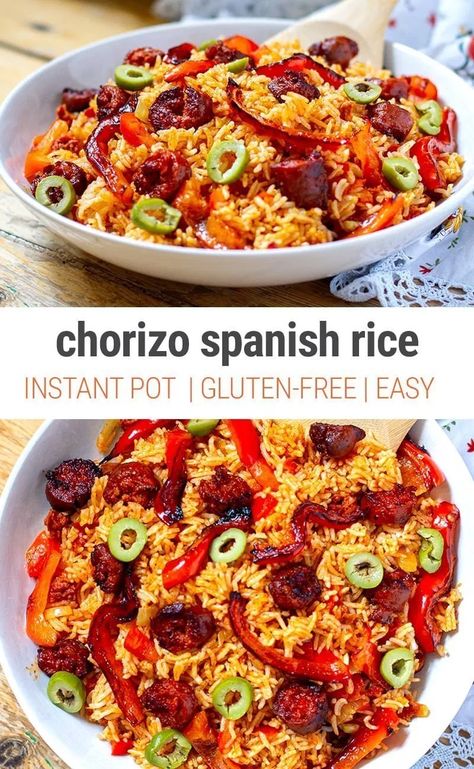 Instant Pot Spanish Rice with Chorizo - Instant Pot Eats #instantpot #rice #ricerecipes #chorizo #spanishrecipes #pressurecooker #glutenfree #familyfood Instantpot Rice, Instant Pot Spanish Rice, Rice Spanish, Chorizo Rice, Food Food Recipes, Instant Pot Rice, Leftover Breakfast, Easy Healthy Meal, Spanish Rice Recipe