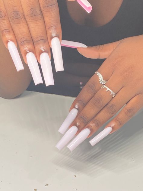 White Nails Pink Bottoms, Pink Bottom Nails, Long Nail Designs Square, Long White Nails, Acrylic Nail Designs Classy, Bella Nails, Army Shorts, Long Square Nails, Super Cute Nails