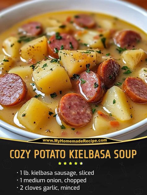 Cozy Potato Kielbasa Soup, Soup Kielbasa, Potato Kielbasa Soup, Potato Kielbasa, Camping Animals, Turkey Kielbasa, Kielbasa Soup, Cowboy Stew, Diet Soup Recipes