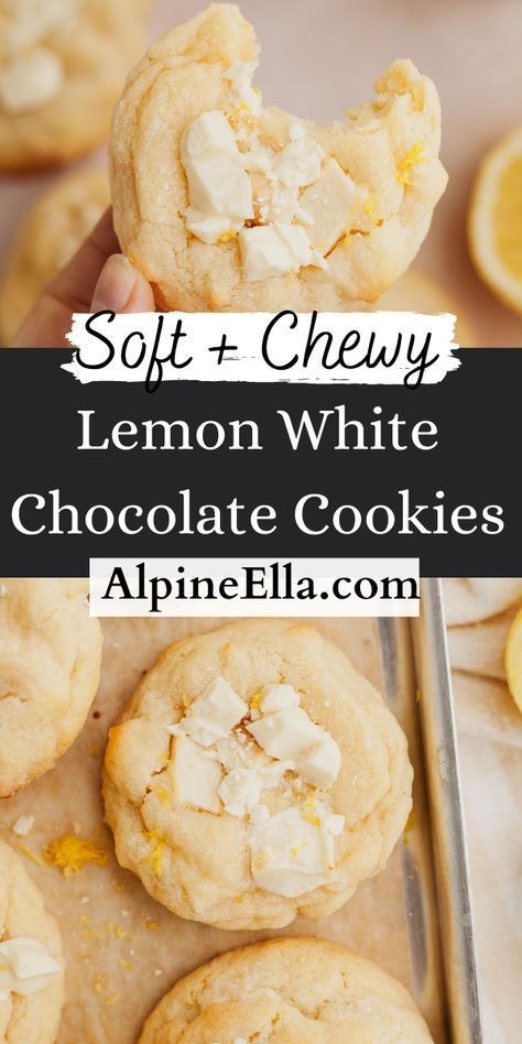 White Choc Cookies, White Chocolate Lemon Cookies, Lemon White Chocolate Cookies, Lemon White Chocolate Chip Cookies, White Chocolate Chips Recipes, White Chocolate Cookie Recipes, Lemon White Chocolate, White Chocolate Desserts, Crumble Cookies