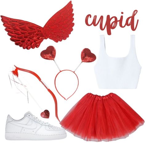 Red Skirt Costume Ideas, Cupid Outfit Ideas, Valentines Costume Ideas, Cute Cupid Halloween Costume, Halloween Costumes Cupid, Valentines Party Outfits, Diy Cupid Costume, Cupid Costume Womens, Cupid Costume Aesthetic