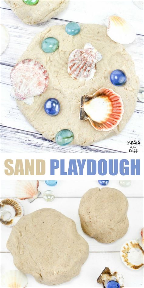 Textured Playdough, Sand Playdough, Playdough Area, Sand Play Dough, Beach Crafts For Kids, Cook Island, Sand Slime, Sensory Tubs, Homemade Playdough Recipe