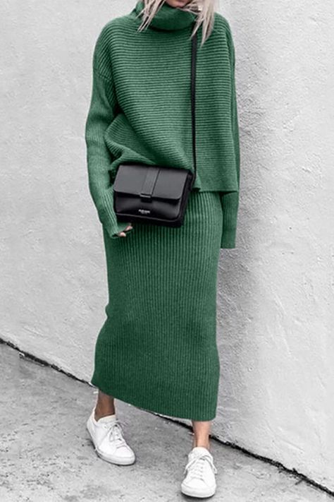 757f843a169cc678064d9530d12a1881desc53013983ri Sweater Skirt Set, Casual Turtleneck, Bodycon Midi Skirt, Maxi Rok, Turtleneck Long Sleeve, Langer Rock, Knit Turtleneck Sweater, Long Sleeve Turtleneck, Casual Skirts