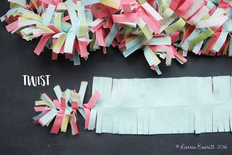 Tissue Paper Fringe Garland, Winter Bridal Shower Decorations, Tissue Paper Flowers Easy, Tissue Paper Fringe, Paper Fringe, Fringe Garland, Tissue Garland, Tissue Paper Decorations, Tissue Paper Garlands