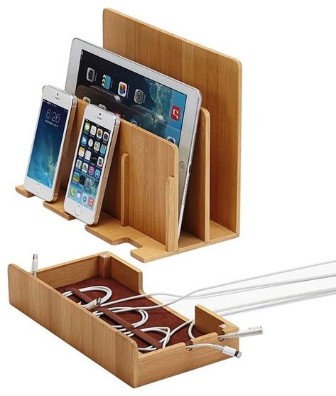 Bamboo Multi-Charging Station, With Usb Power Strip modern-charging-stations Multi Charging Station, Electronic Charging Station, Charging Station Organizer, Cell Phone Charging Station, Tech Storage, Useful Stuff, Phone Charging Station, Organization Station, Charger Station