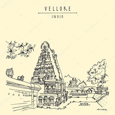 Temple Doodle, South Indian Art, South Indian Temple, Temple Drawing, Photoshop Tutorial Photo Editing, Temple Art, Indian Temple, Indian Art Paintings, Shirt Print Design