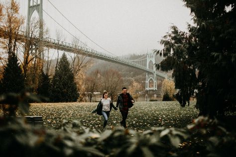 Portland Engagement Photos, Arboretum Engagement Photos, Hoyt Arboretum, Couples In Love, Engagement Shoot, Bay Bridge, Engagement Shoots, Golden Gate Bridge, Rainy Days