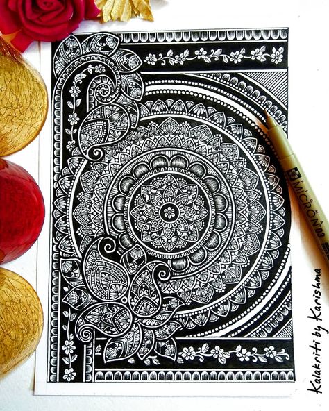 Kalakriti by Karishma | 🇮🇳 on Instagram: “There are times when we're not completely satisfied with the outcome of a work. This is one of them. :| I do not like the composition of…” Devotional Mandala Art, Color Composition Design, Full Page Mandala Art, Mandala Art Of Krishna, Krishna Mandala Art Colourful, Kalakriti Karishma, Mandala Art With Colourful Background, Mandala Doodle, Mandala Art Therapy