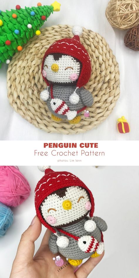 Christmas Crochet Patterns Free, Amigurumi Christmas, Crochet Penguin, Crochet Christmas Gifts, Crochet Xmas, Crochet Keychain Pattern, Crochet Christmas Decorations, Crochet Animals Free Patterns, Toy Crochet