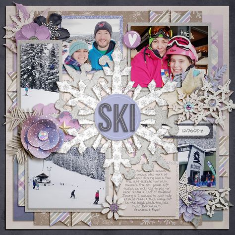 Ski Collage, Skiing Scrapbook Pages, Snowboard Scrapbook Layouts, Skiing Scrapbook Layouts, Scrapbooking Hiking Layouts, Snow Day Scrapbook Page, Ice Magic, Winter Scrapbook Layouts, Winter Scrapbook