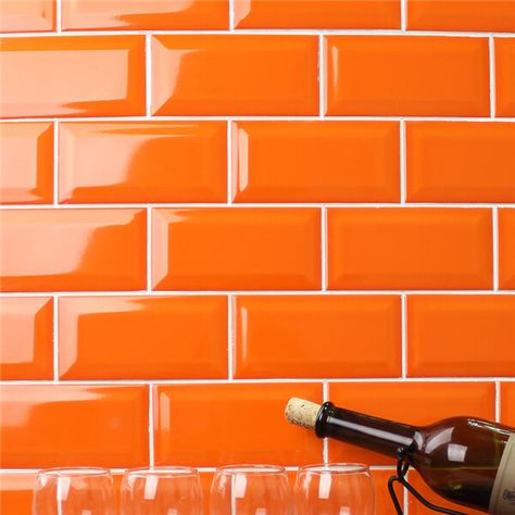 Orange Backsplash Kitchen, Orange Subway Tile, Iridescent Tiles, Orange Tile, Subway Tile Design, Iridescent Tile, Orange Tiles, Orange Ceramic, Kitchen Backsplash Designs