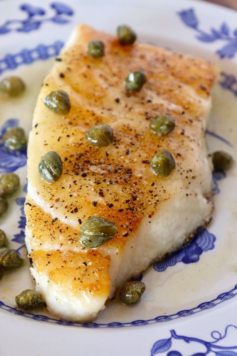 Pan-Seared-Chilean-Sea-Bass Chilean Sea Bass Recipe Pan Seared, Seared Chilean Sea Bass Recipe, Whole Fish Recipes, Red Pepper Recipes, Sea Bass Recipes, Lemon Caper Sauce, Red Pepper Sauce, Healthy Heart, Sea Bass