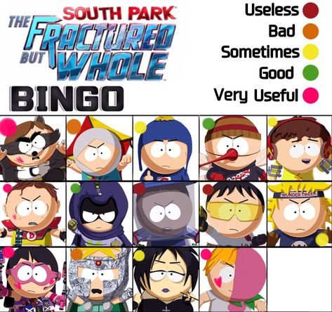 South Park Bingo, The Fractured But Whole, Fractured But Whole, South Park Game, Bingo Template, Goth Kids, South Park, Character Design Inspiration, Bingo