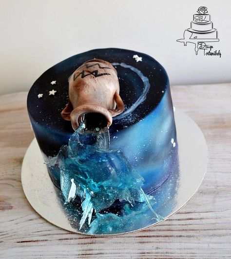 Aquarius Cake Birthdays, Birthday Cake Aquarius, Aquarius Cake, Celestial Party, Interesting Cakes, Aquarius Birthday, Mini Cakes Birthday, Yummy Smoothie Recipes, Cake Day