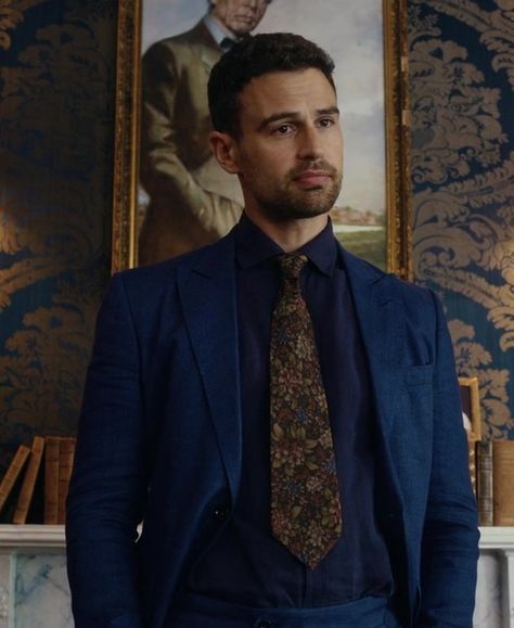 Royal Blue Blazer with Notched Lapel Worn by Theo James as Eddie Horniman in The Gentlemen Theo James The Gentlemen Outfits, The Gentlemen Series, Theo James The Gentlemen, Eddie Horniman, Royal Blue Blazer, Theodore James, Royal Blue Blazers, Vittoria Ceretti, Mens Smart Casual Outfits