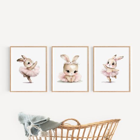 Bunny Ballerina Wall Art, Woodland Creatures Print, Girls Nursery Decor, Boho Rabbits Nursery Wall Art, Watercolor Bunny Ballerina Prints by DanielaDaintyDesigns on Etsy Ballerina Bunny Nursery, Wall Art Placement, Bunny Ballerina, Woodland Rabbit, Ballerina Wall Art, Rabbit Nursery, Bunny Watercolor, Bunny Nursery, Digital Alphabet