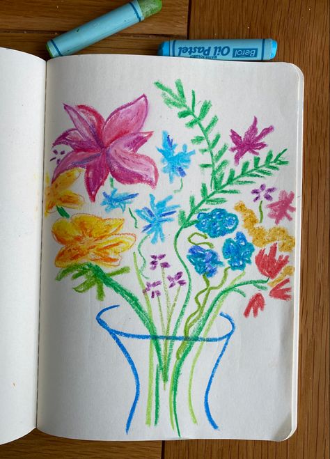 Oil pastels on paper #oilpastelart #flowers Oil Pastel Drawings Flowers, Simple Crayon Drawings, Oil Pastel Flower Art, Oil Pastel Flowers Easy, Pastel Artwork Easy, Flower Pastel Drawing, Oil Pastel Doodles, Easy Pastel Drawings, Easy Oil Pastel Art For Beginners