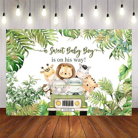 Jungle Safari Backdrop, Safari Backdrop, Boy Baby Shower Decor, Jungle Safari Baby Shower, Baby Boy Shower Party, Boy Baby Shower Ideas, Shower Backdrop, Outdoor Party Decorations, Safari Jungle