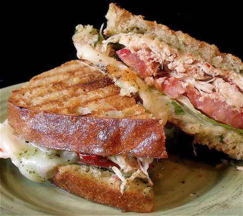 Tuscan-Style Chicken Panini on Whole Wheat Bread / peacefulcooking Italian Chicken Panini, Tuscan Chicken Panini, Chicken Frontega Panini Recipe, Panera Chicken Frontega Panini, Chicken Pesto Panini, Bread Chicken, Chicken Panini, Tuscan Chicken, My Peace