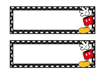 Organize your classroom jobs with these Disney Mickey Mouse  themed classroom labels. Includes 8 blank labels  (2 long labels and 6 round mickey shaped labels) for you to print and write on. Please let me know if you would like a different theme, color, or character! Disney Labels Free Printables, Disney Name Tags Printable, Mickey And Minnie Classroom Theme, Free Printable Mickey Mouse Food Labels, Mickey Mouse Name Tags Free Printable, Mickey Mouse Classroom, Disney Names, Disney Themed Classroom, Mickey Theme