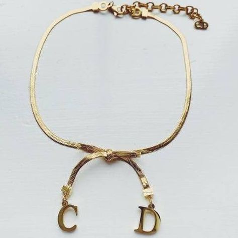 Dior Ribbon Necklace, Dior Bow Necklace, Vintage Dior Bracelet, Vintage Dior Necklace, Christian Dior Necklace, Bow Choker, Dior Necklace, Dior Gold, Slouch Socks