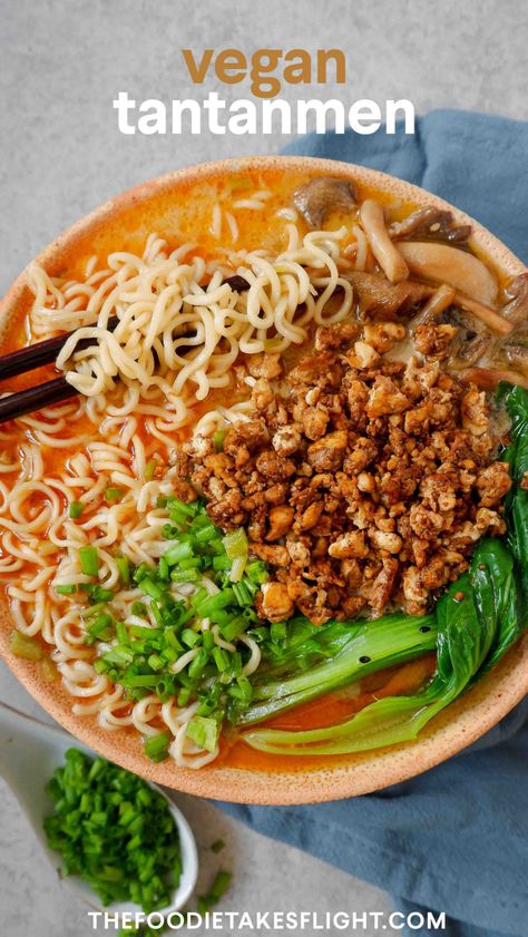 Tantanmen Ramen Recipe Vegan, Vegan Tantanmen, Tantanmen Ramen Recipe, Tantanmen Ramen, Ramen Vegan, Vegan Ramen Recipes, Vegan Food Photography, Vegan Japanese, Simple Family Meals