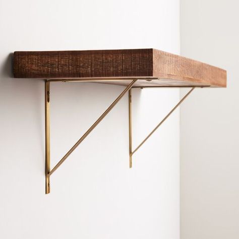 Large Gold Metal Mix & Match Shelf Brackets 2 Pack by World Market Shelf With Gold Brackets, Brass Shelf Brackets, Large Shelf, Gold Shelves, Brass Shelves, Wall Shelving Units, Wall Shelving, Walnut Shelves, Bar Shelves