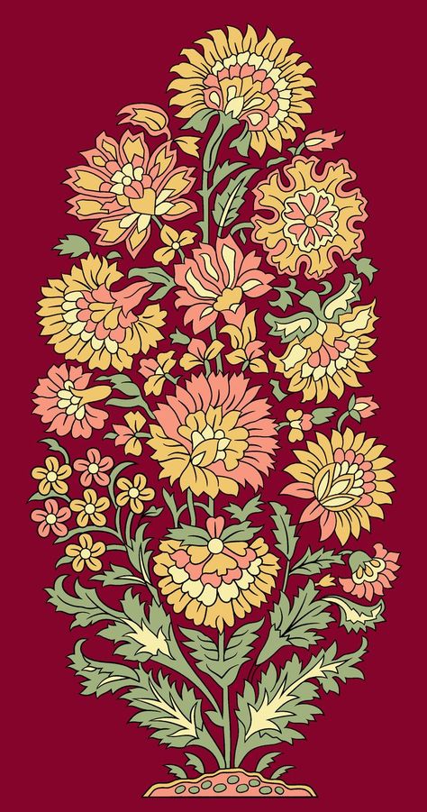 Mughal Flower, Cow Art Print, Design Pattern Art, Ajrakh Prints, Print Design Art, Textile Prints Design, Handmade Paper Crafts, Indian Prints, Flower Art Images